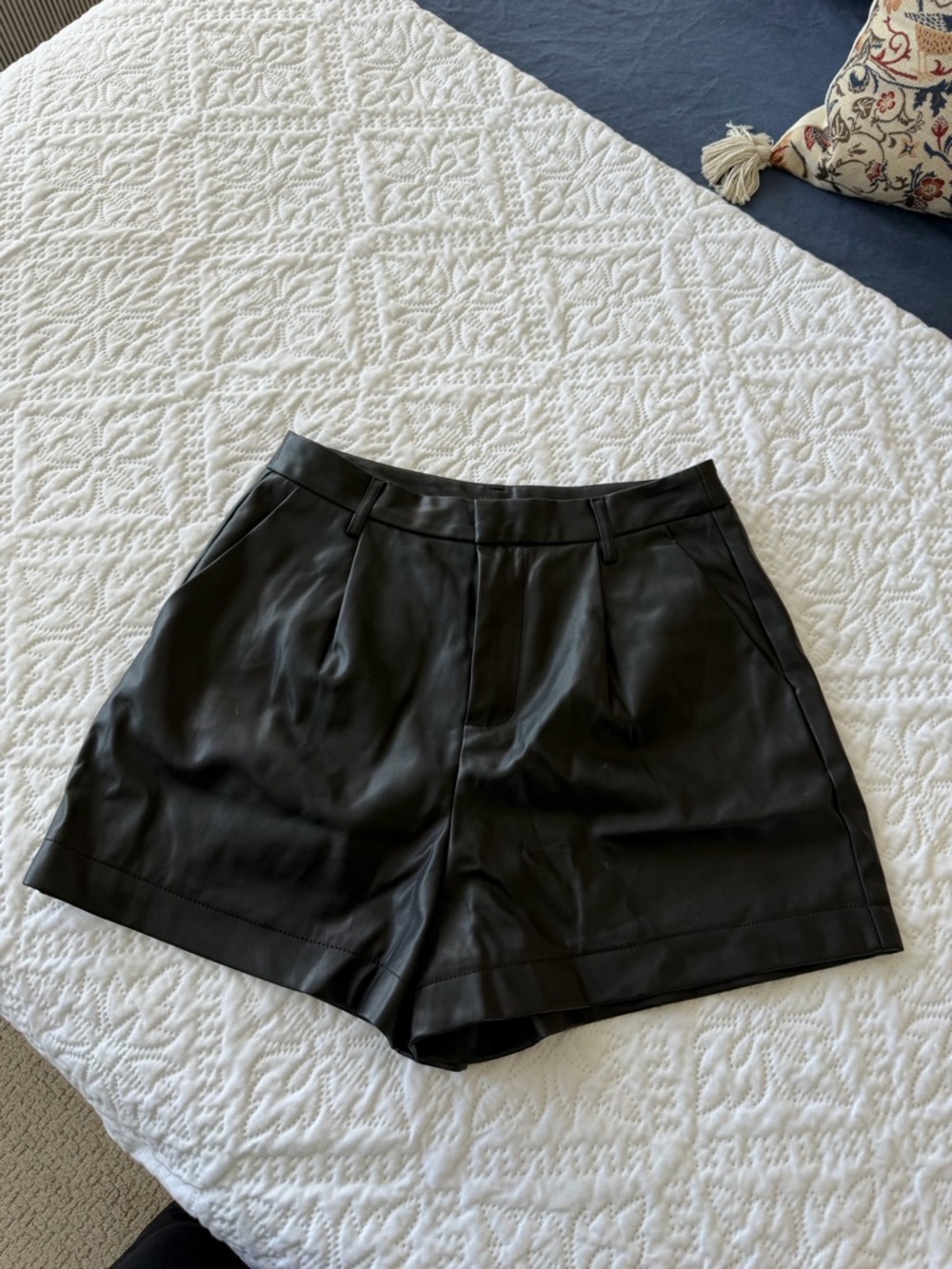 DKNY Black High-Waist Leather-Look Shorts